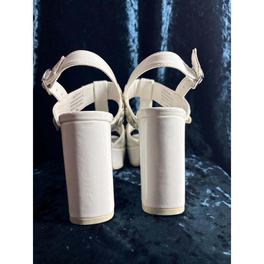 Delia's White Platform Wedge Sandals Women's Size 9 Flower Buckle Ankle Strap - Picture 5 of 12
